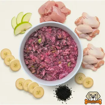 Krmivo pro psa BARF - Kuře komplet s jablky, banány a černuchou 1kg KRMIMMASEM.CZ KM_139/FB