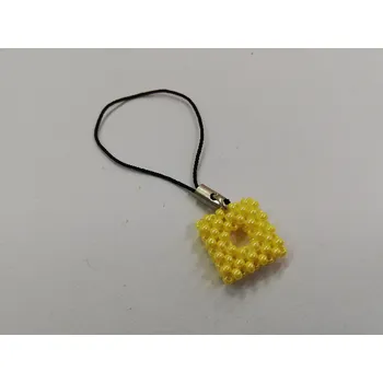 Přívěsek Přívěsek na mobil z korálků - čtverec s dírou 1,5cm - žlutý