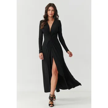 Dámské šaty Makadamia maxi šaty s výstřihem do V a řasením M906 Barva: Černá, Velikost: XL