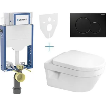 WC sada Geberit + Villeroy & Boch Set předstěnové instalace Kombifix + klozet a sedátko se softclose Villeroy & Boch Architectura + tlačítko Sigma01, černá