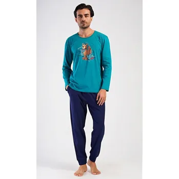 Pánské pyžamo Pánské pyžamo dlouhé Méďa Ospalec - petrolejová - XL