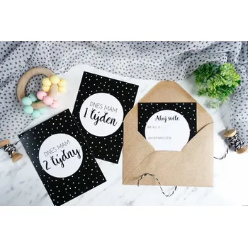 Těhotenské milníkové kartičky - Černé s puntíky (30 ks)