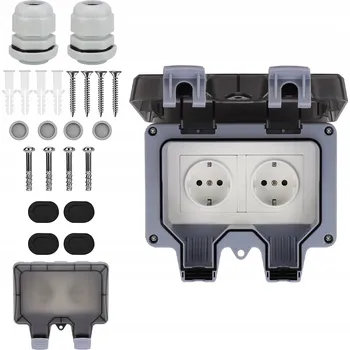 Elektrická zásuvka 230V DVOJITÁ VENKOVNÍ ZÁSUVKA ELEKTRICKÁ ZAHRADNÍ VODOTĚSNÁ IP66
