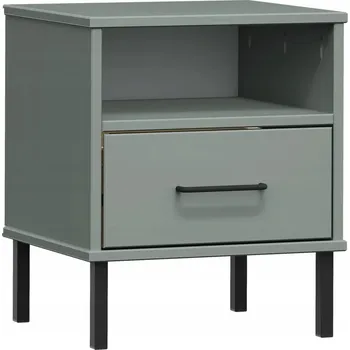 Noční stolek Noční stolek OSLO z masivního borovicového dřeva a kovovými nohami, šedý, 40x