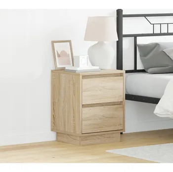 Noční stolek Noční Stolek s tichými zásuvkami a LED diodami, dub Sonoma, béžová