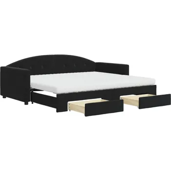 Pohovka Rozkládací Pohovka s Zásuvkami 2v1, Samet Černá, 222x100x75 cm