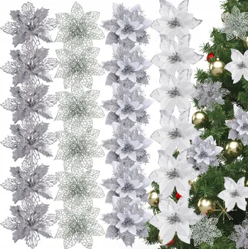 Vánoční dekorace 24 KS VÁNOČNÍ HVĚZDA NA VÁNOČNÍ STROMEČEK KVĚTINY DEKORACE VÁNOČNÍ HVĚZDA OZDOBA DEKORACE