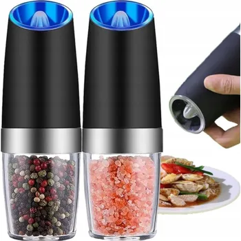 Kuchyňský mlýnek SADA 2x ELEKTRICKÝ GRAVITAČNÍ MLÝNEK NA PEPŘ, SŮL A KOŘENÍ S LED OSVĚTLENÍM