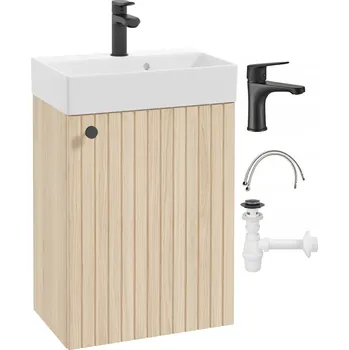 Koupelnový nábytek Koupelnová skříňka s umyvadlem a černou baterií Dub Vicenza 50x70 cm