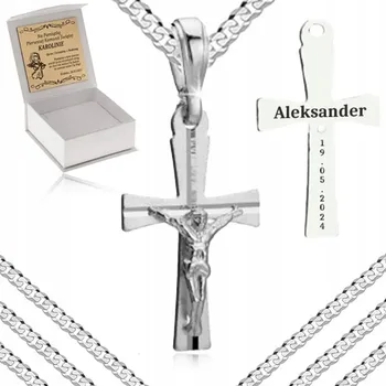 Náhrdelník STŘÍBRNÝ ŘETÍZEK PANCÉŘOVÝ VAZBA + KŘÍŽEK S KRISTEM RYZOST 925 + GRAVÍROVÁNÍ DÁREK