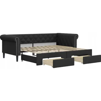 Pohovka Rozkládací pohovka 2 v 1 se zásuvkami, černá, 235 x 100 x 68 cm