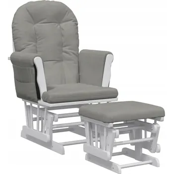 Křeslo Houpací křeslo pro kojení s podnožkou, světle šedé, 70x72x107 cm, bílé
