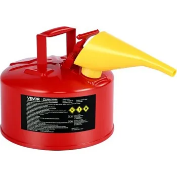 Kanystr Bezpečnostní kanystr na benzín VEVOR, červený bezpečnostní kanystr typu I o objemu 9,5 l na benzín s nerezovou pojistkou proti plameni, samouzavíracím víkem a PE trychtýřem, skladovací nádoba z uhlíkové oceli na hořlaviny s ergonomickou rukojetí