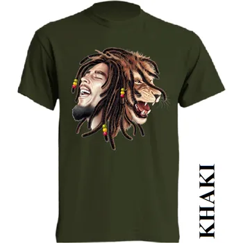 Pánské oblečení levne-bavlnene-tricko-potisk-reggae-lev-bob-marley Barva: Khaki, velikost: XS