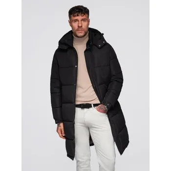 Ombre Clothing Pánská dlouhá prošívaná zimní bunda s kapucí – černá V1 OM-JALJ-0309