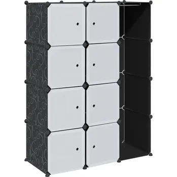 Šatní skříň Modulární Skříň z Plastu a Chromovaného Drátu, Černo-Bílá, 109x36,5x143