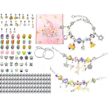 Dětské navlékací korálky SADA NA VÝROBU ŠPERKŮ NÁRAMKY CHARMS PŘÍVĚSKY KORÁLKY DIY