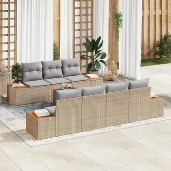 Zahradní sestava Modulární zahradní nábytek z ratanu, béžový, 8 dílů