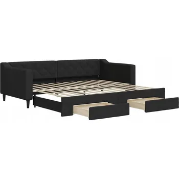 Pohovka Rozkládací pohovka s funkcí lůžka a úložnými zásuvkami, černá, 223 x 192,5 x 67 cm