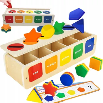 Dřevěná hračka MONTESSORI DŘEVĚNÝ TŘÍDIČ TVARŮ A BAREV HRAČKA 3V1 PRO DĚTI
