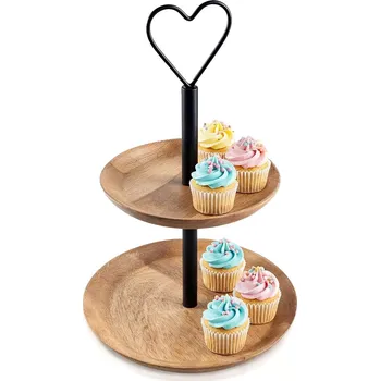 Dřevěná dvoupatrová mísa z manga 37 cm