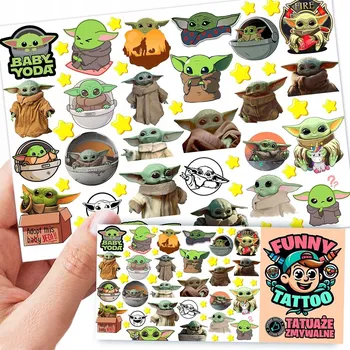 Odstranitelné tetování Tetování BABY YODA GROGU VTIPNÉ TETOVÁNÍ 1 ks