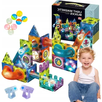 ostatní stavebnice KLOCKI MAGNETYCZNE STAVEBNICE SVÍTÍCÍ DRÁHA VZDĚLÁVACÍ SKLÁDAČKA 75 dílků