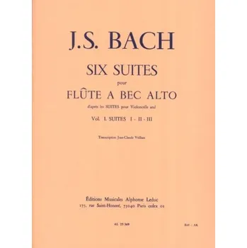 Johann Sebastian Bach: 6 Suites Vol.1 No.1-3 (noty na altovou zobcovou flétnu, klavír)