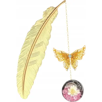 Obraz Záložka do knihy pero motýl zlatá kovová dárek elegantní značka