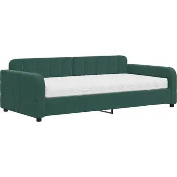 Pohovka Tmavě zelená rozkládací pohovka 2 v 1 s matrací 223 x 110 x 71 cm