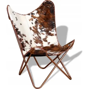 Křeslo Křeslo Motýl Retro, Hovězí kůže, Železné nohy, 74x66x90 cm, Hnědo-bílé