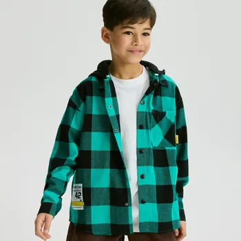 Chlapecká bunda Reserved - Kostkovaná oversize košile - svěží zelená - 035FO-76X - 035FO-76X-140
