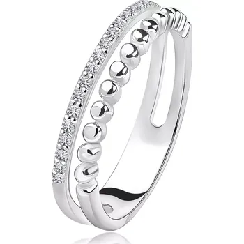 Prsten Prsten ze stříbra 925 - dělená ramena s čirými zirkony a výstupky - Velikost: 51