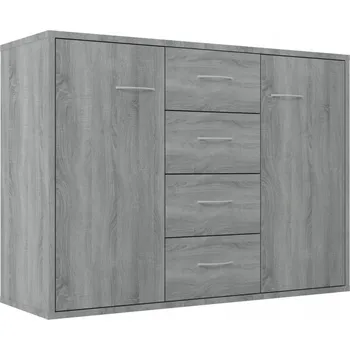 Komoda Minimalistická komoda šedá Dub Sonoma 88x30x65 cm se 4 zásuvkami a 2 dvířky