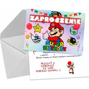 Pozvánka POZVÁNKY PRO DĚTI DĚTSKÉ NAROZENINOVÉ SUPER MARIO BROS + OBÁLKA