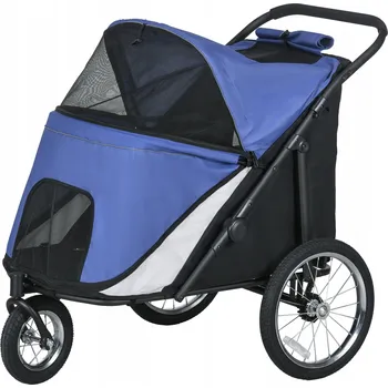 Kočárek pro psa PawHut Vozík pro psy s krytem - Modrý, skládací, pohodlný a bezpečný