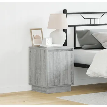 Noční stolek Noční stolek sonoma s LED, šedý, dřevotříska, matný, obdélníkový