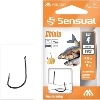 Rybářský háček 8ks - Navázané Háčky Mikado Sensual Chinta Vel. 6 BN Vlas. 0,18mm/70cm