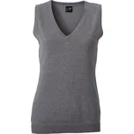 James & Nicholson Dámská svetrová vesta s výstřihem do V - M grey heather