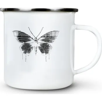 Kyber motýl, černý potisk - Plechový hrnek VELKÝ 400ml (500 ml po okraj) - 400 ml