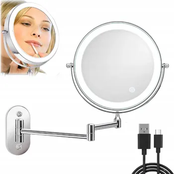 Zrcadlo Kosmetické zrcátko s LED osvětlením a zvětšením 1X/10X, ZRCADLO ZRCADLO