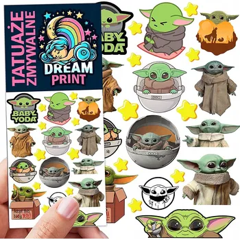 Odstranitelné tetování DOČASNÉ OMYVATELNÉ TETOVÁNÍ PRO DĚTI BABY YODA GROGU