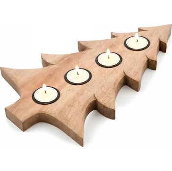 Svícen Dřevěný svícen na 4 čajové svíčky z manga 40 × 27,5 cm