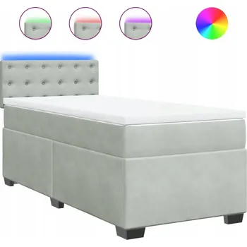Postel Kontinentální postel s LED, světle šedá, 200 x 90 x 100,5 cm