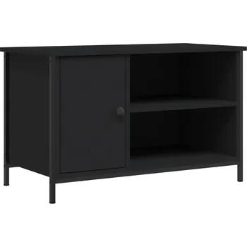 Televizní stolek TV stolek z materiálu na bázi dřeva s železnými nožičkami, černý, 80x40x5 cm