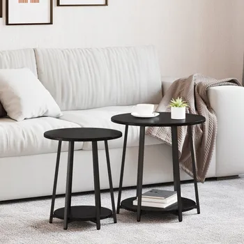 Konferenční stolek Koncový stolek Černý Dub, Kulatý, Technické dřevo, Ø50 cm