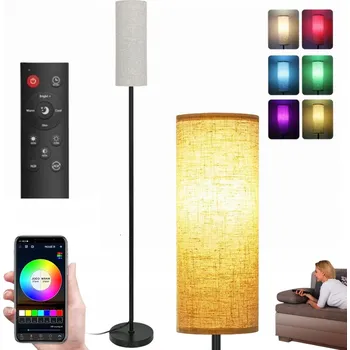 Stojací lampa STOJACÍ LAMPA PODLAHOVÁ E27 RGB 172,5CM 9W LÁTKOVÉ STÍNIDLO DÁLKOVÝ OVLADAČ APP STMÍVATELNÁ
