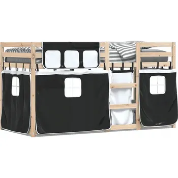 Postel Dřevěná patrová postel z borovice 205,5 x 85,5 x 112 cm bílo-černá