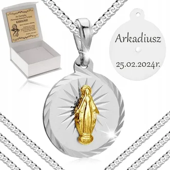 Náhrdelník STŘÍBRNÝ ŘETÍZEK PANCERKA + NÁDHERNÝ POZLACENÝ MEDAILON 925 + GRAVÍROVÁNÍ KŘEST