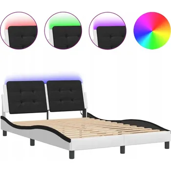 Postel Rám postele s LED podsvícením, bílo-černý, 218 x 145 x 74,5 cm